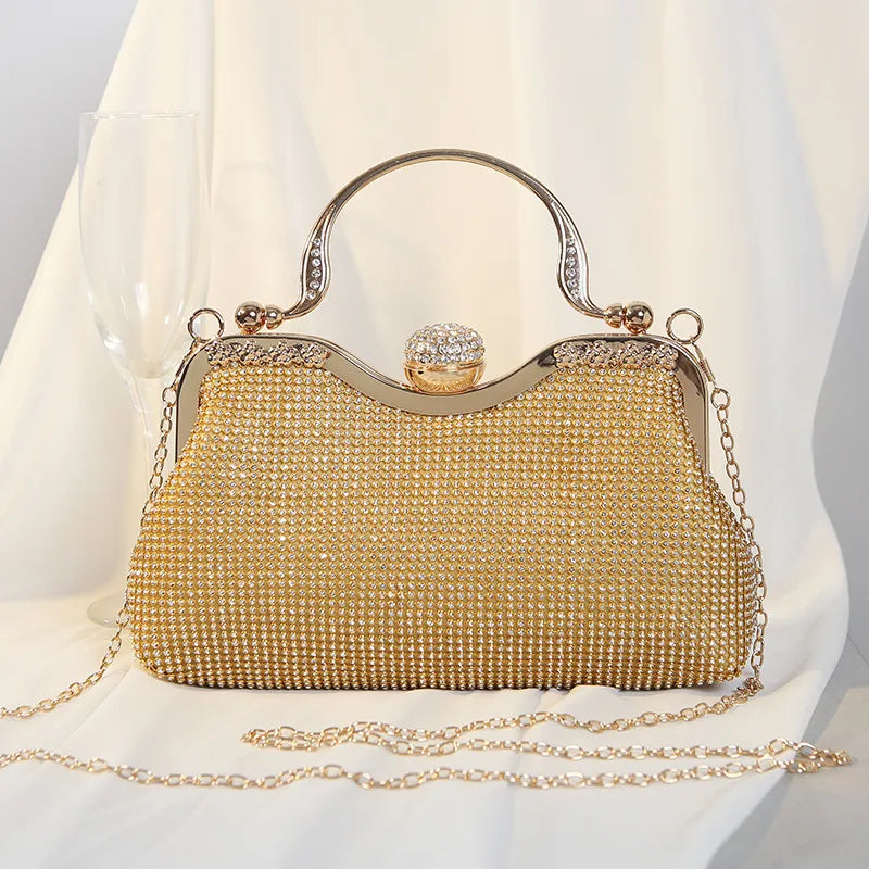 black gold silver rhinestone polyester solid color rhinestone shell evening bags