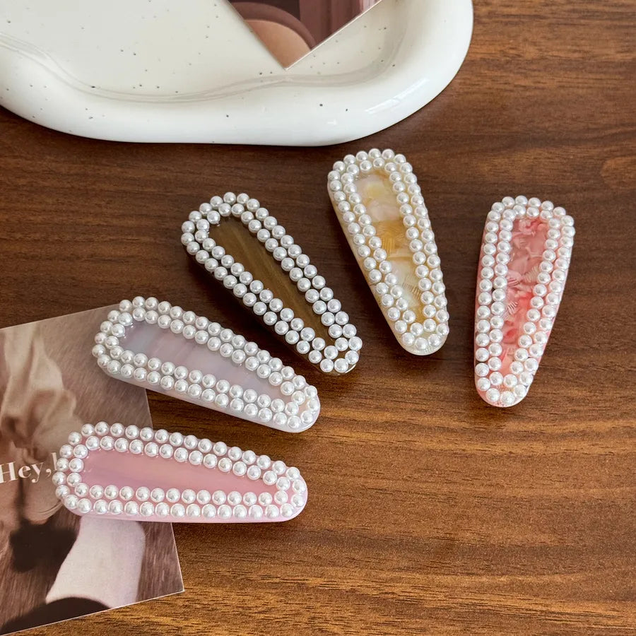 New High-End Pearl Embedded Acetate Hair Clips Versatile Bangs Hairpins Simple Tailor-made Spring Clamp Hair Accessories
