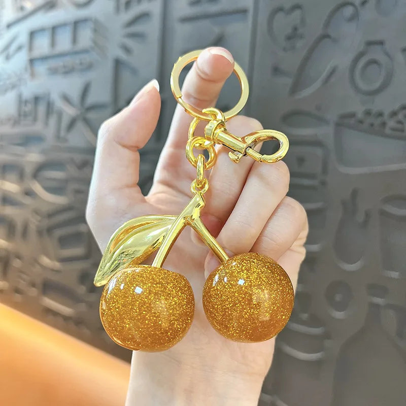 Fashionable Cherry Shiny Dust Keychain Bag Charm Car Keychain Toy Grabber Cute Resin Gift For Christmas Valentine's Day Wedding Graduation Birthday