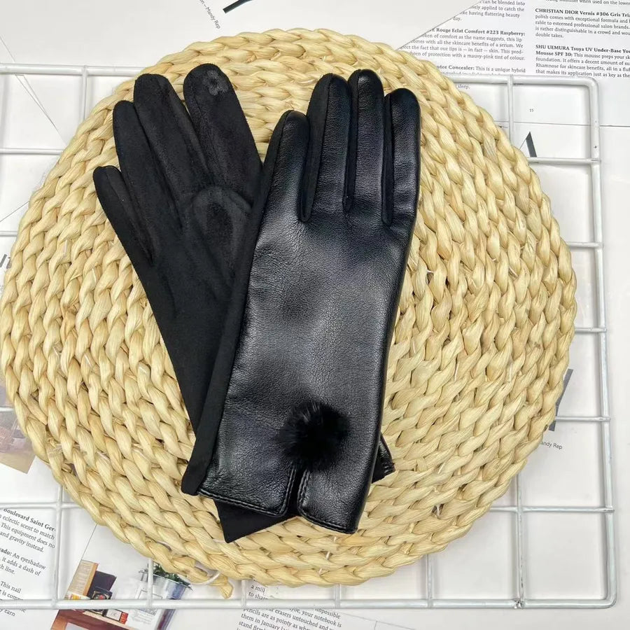 Fashionable PU Velvet Touchscreen Gloves For Women Elegant Business Style Autumn Winter Warm Driving Cycling Outdoor Gloves