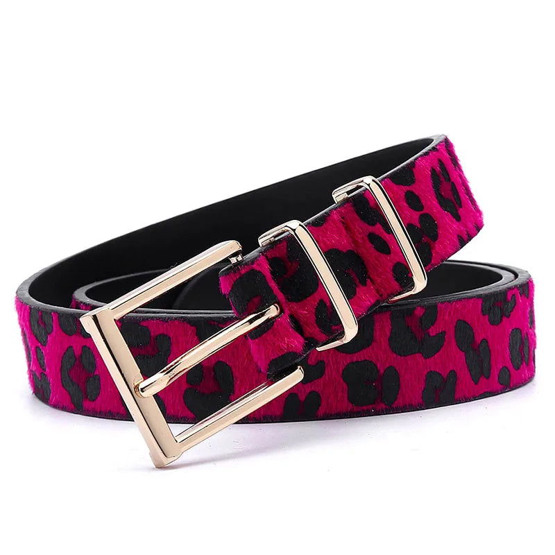 streetwear leopard imitation leather alloy women's leather belts