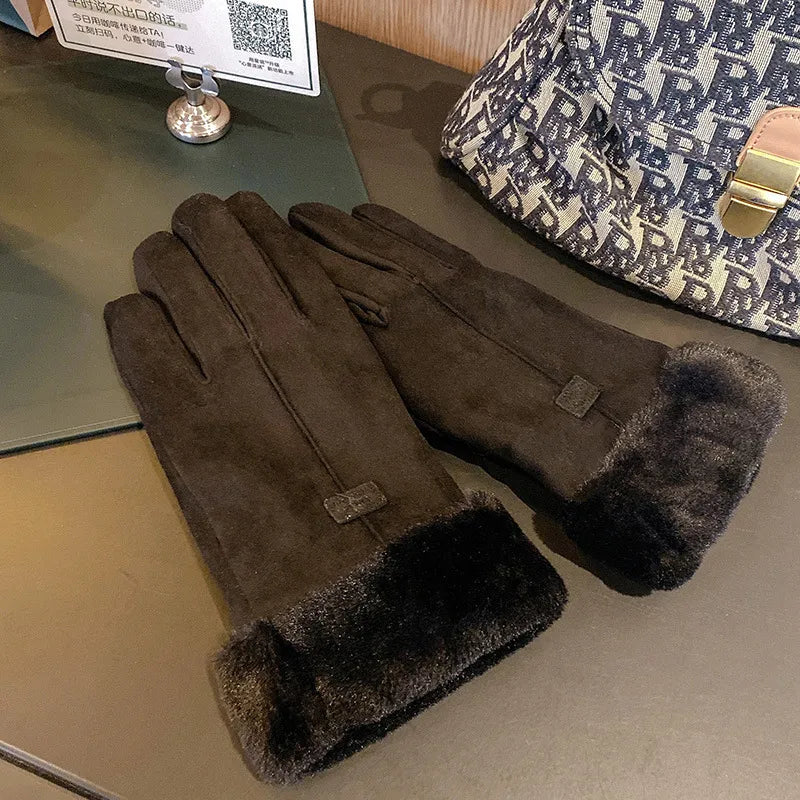 women's simple style solid color velvet polyester gloves 1 pair