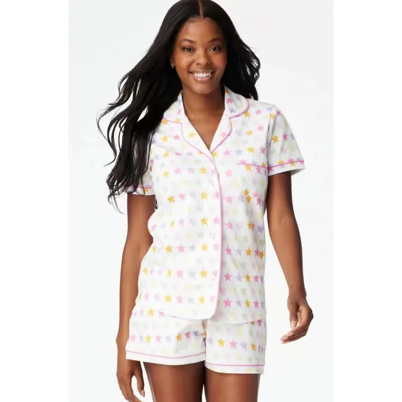 spring and summer new short-sleeved suit  style leisure printed cardigan women's home clothes