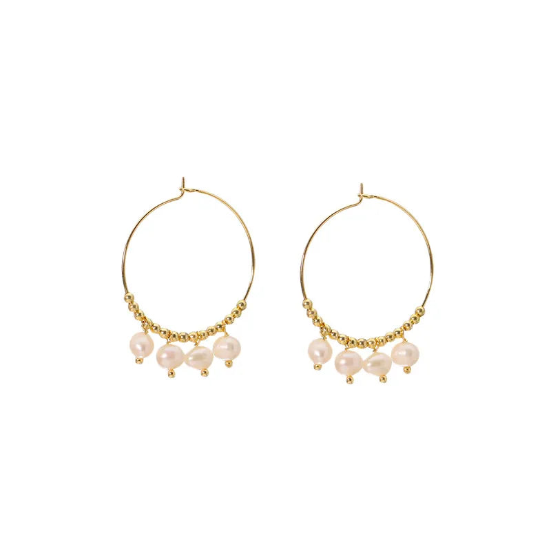 1 Pair 925 Sterling Silver Freshwater Pearl Circle Hoop Earrings