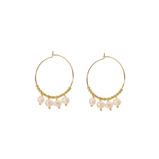 1 Pair 925 Sterling Silver Freshwater Pearl Circle Hoop Earrings