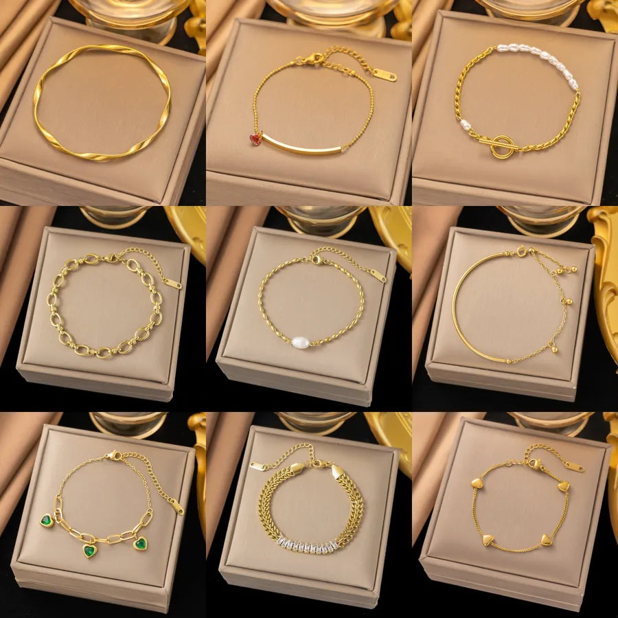 Elegant Simple Style Geometric 304 Stainless Steel Paperclip Chain cable chain Bracelets In Bulk