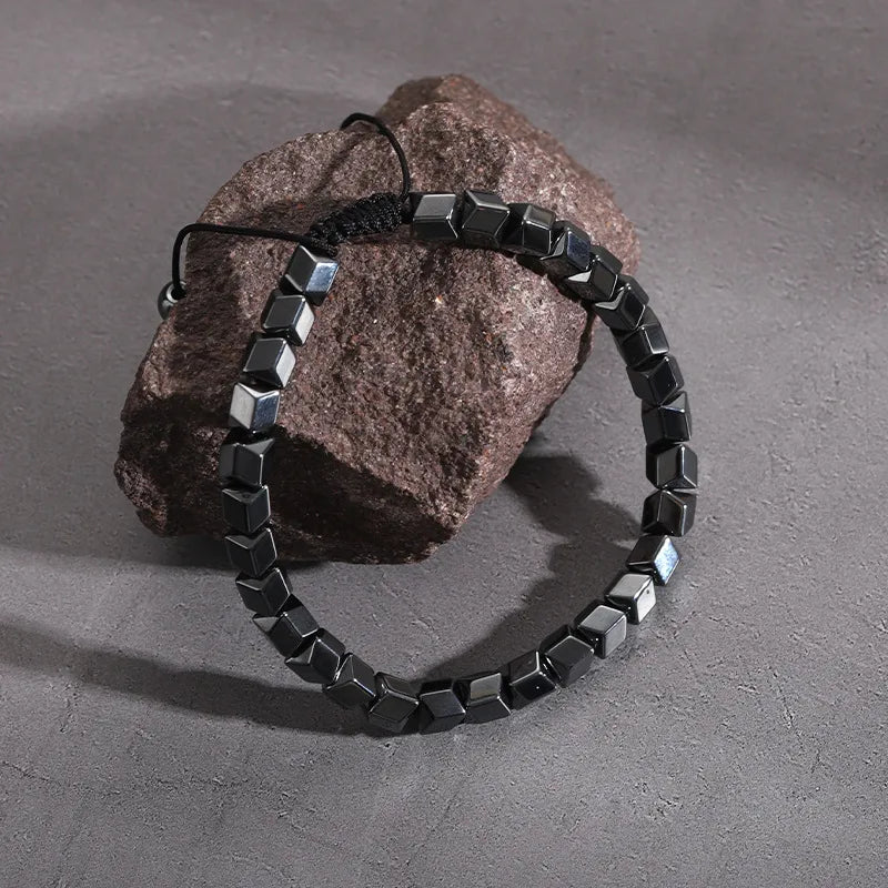 Streetwear Geometric black gallstone Unisex Drawstring Bracelets Men Beaded Bracelets