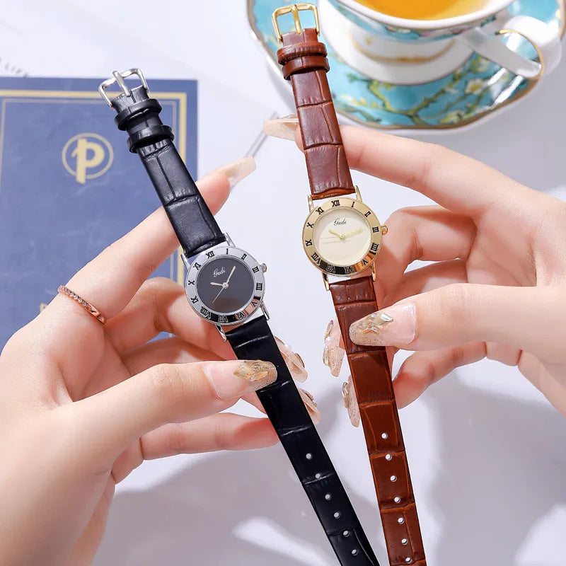 Retro Solid Color Buckle Quartz Watch Women's Watches