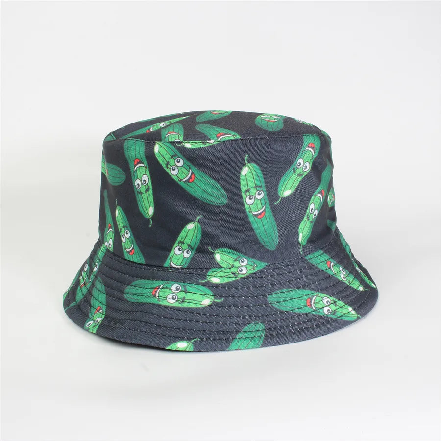 Double-Sided Fisherman Hat Women's Floral Print Sunshade Leaf Animal Cartoon Bucket Cap Spring Summer Elegant Casual Style