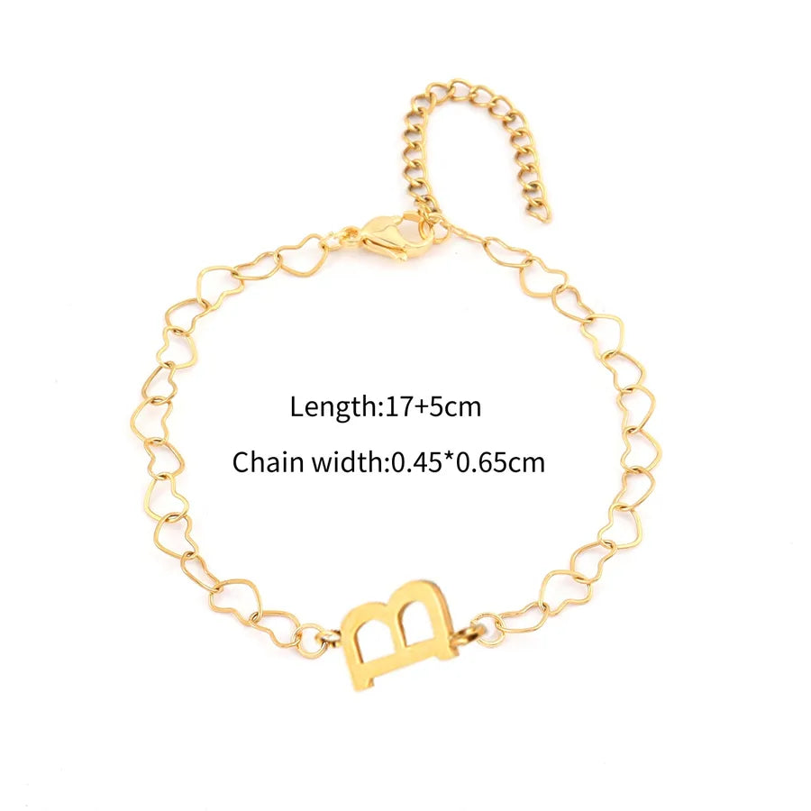 Simple Style Classic Style Letter 201 Stainless Steel 304 Stainless Steel Heart-Shaped Chain Bracelets In Bulk