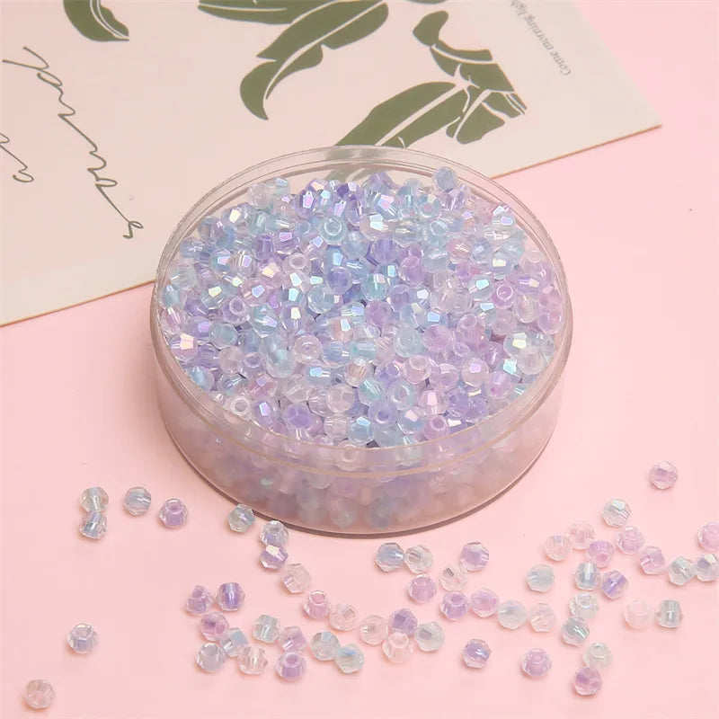 4mm Facet Rainbow Rhombus Crystal Beads Glass DIY Handmade Loose Beads Material Jewelry Accessories Ornament Making Kit
