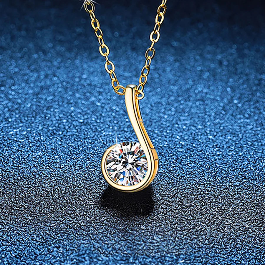 1.0ct Moissanite 925 Sterling Silver Pendant Necklace GRA Certificate Round Brilliant Cut Geometric Floral Bow Knot 18K Gold Plated Pendant Necklace