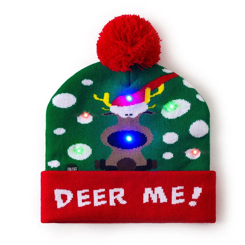 In Stock  Christmas Hat with Light Led Seven-Color Lights Adult Jacquard Hat Woolen Cap Men's and Women's Knitted Hat