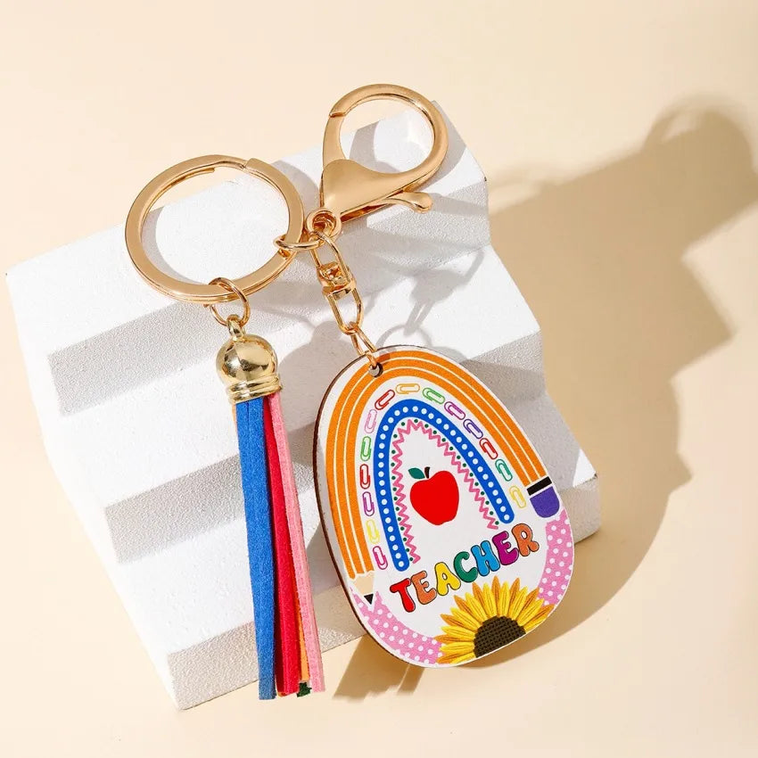 Korean Style Geometric Letter Tassel Wood Teachers' Day Unisex Keychain