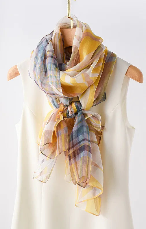 women's elegant geometric satin silk scarf