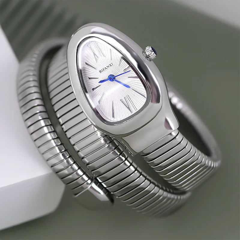 Foreign Trade Snake-shaped Quartz Watch Women's Fashion Two-ring Steel Band Watch All-match Gradient Bracelet Watch Wrapped European and American Watches