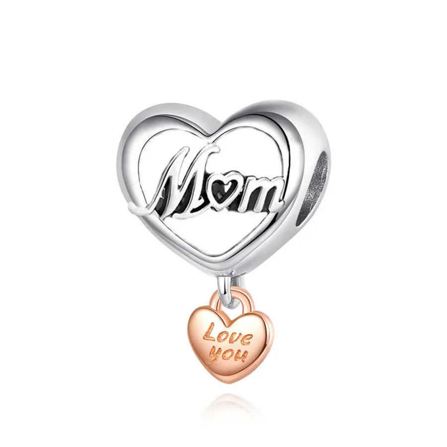 Cross-Border Supply Silver-Plated Beaded Small Pendant Mother's Love Heart-Shaped Series Diy Bracelet Jewelry Accessories Gift for Mother