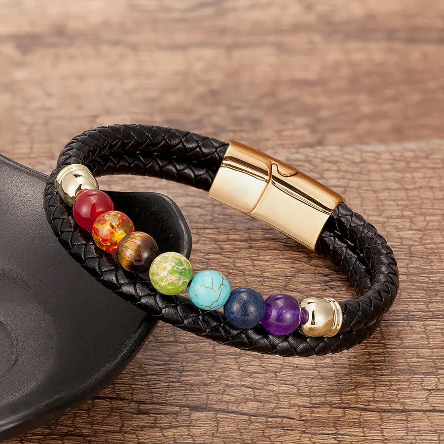 Casual Round Stone Metal Round Handmade Unisex Chakra Bracelet