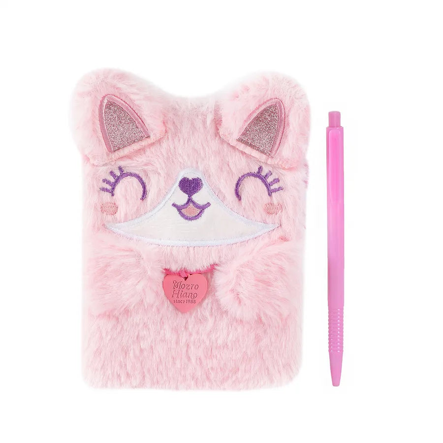 Cartoon Plush Cat Dog Notebook Set Of 2 With Pen Children's Cute Writing Notebook Gift Book Colorful Furry Leopard Pattern