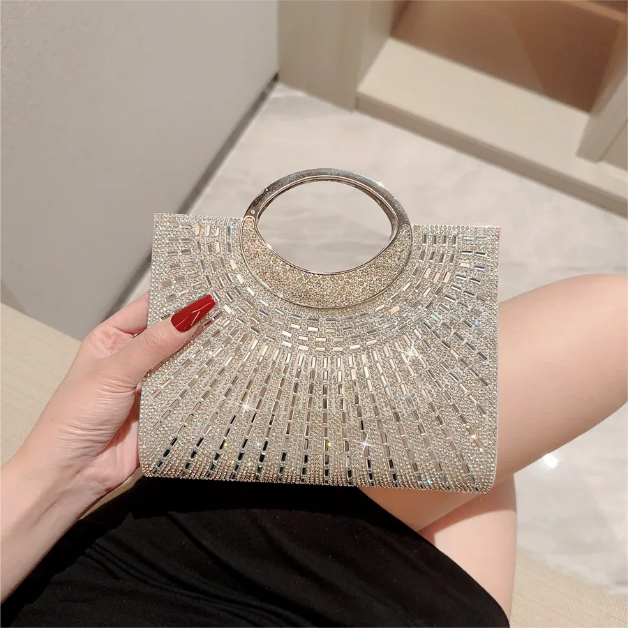Silver Rhinestone Solid Color Rhinestone Square Evening Bags