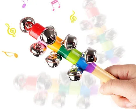 rattle bed bell color block wood toys
