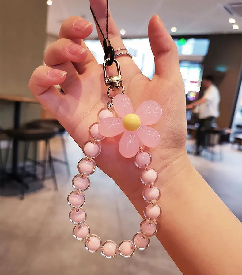 sweet flower plastic beaded mobile phone chain