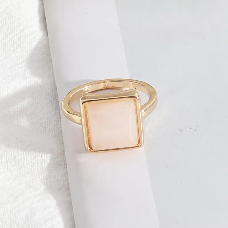 1 piece simple style square alloy plating inlay natural stone women's rings
