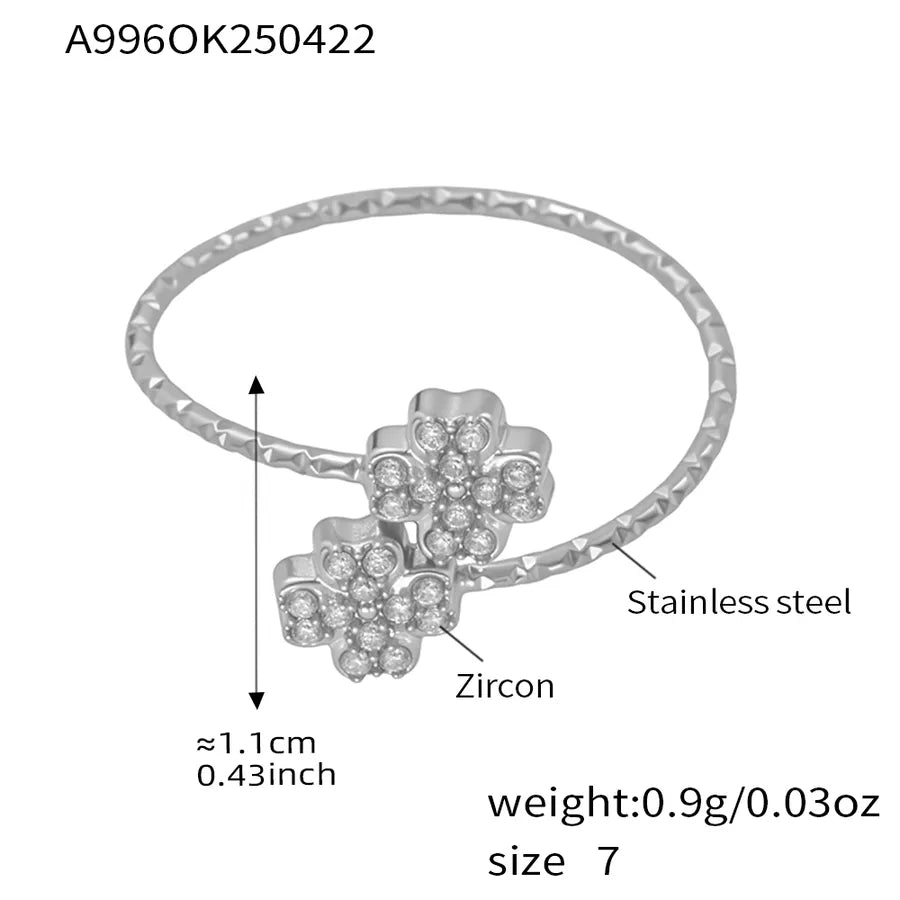 Wholesale Jewelry Casual Luxurious Vacation Geometric 304 Stainless Steel Zircon 18K Gold Plated Plating Inlay Rings