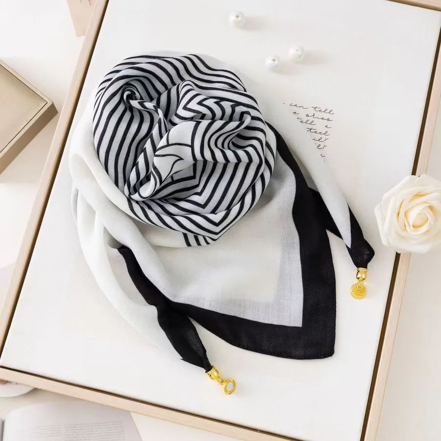 Women's Simple Style Color Block cotton and linen Silk Scarf
