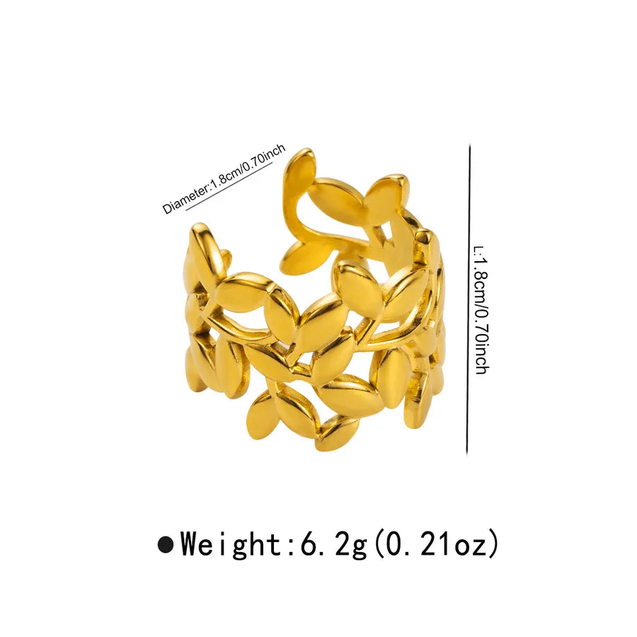 Wholesale Jewelry Retro Geometric Leaf 304 Stainless Steel Plating Open Rings