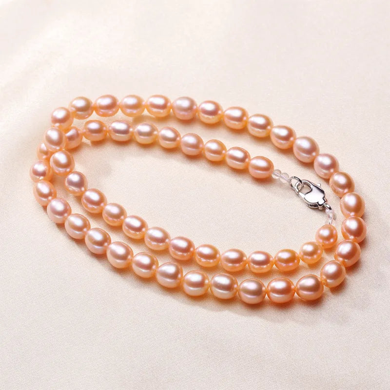 Freshwater Pearl Copper Beaded Chain Geometric Pendant Necklace