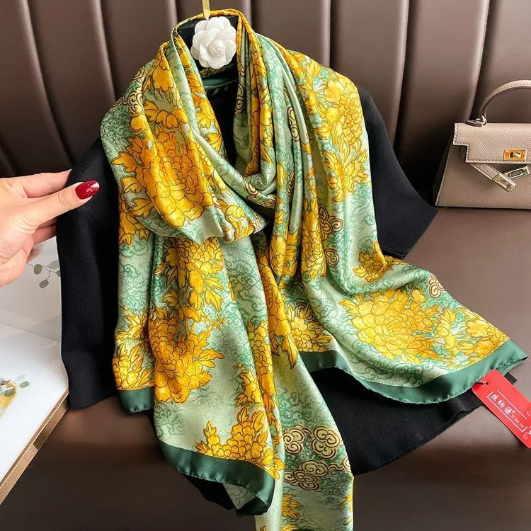 women's fashion letter plaid satin printing silk scarves