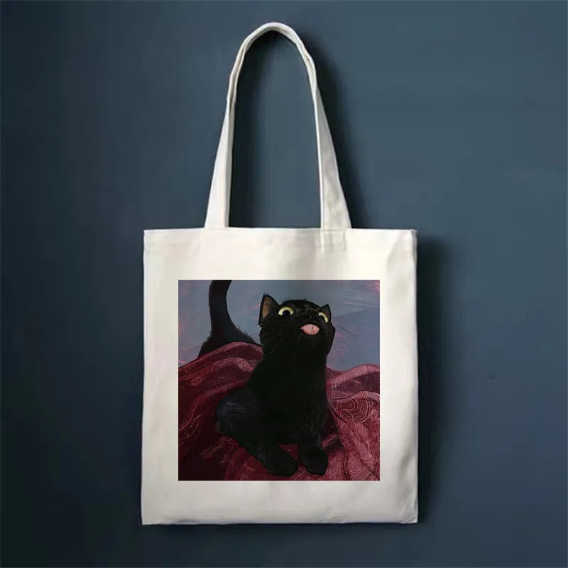 women's simple style cat shopping bags