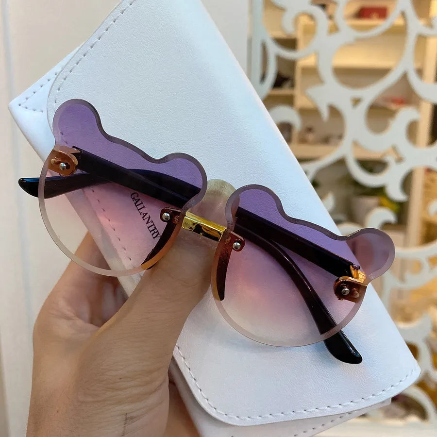 Fashion Cartoon Bear Children's Rimless Sunglasses with Colorful Gradient Cat Ear Design Cute Frameless Sunglasses