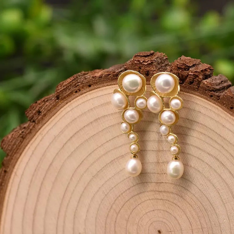 Live broadcast  natural pearl earrings high-grade earrings s925 silver needle women's design natural freshwater real pearl