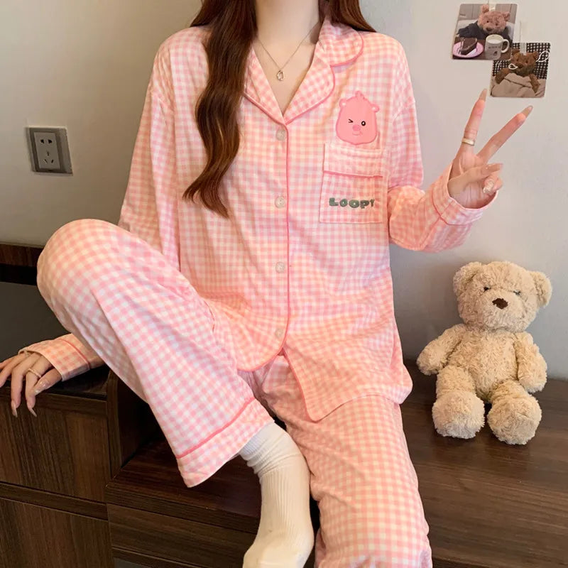 Purple Heart Sweet Style Women's Sleepwear Long Sleeve Home Clothes Spring Autumn High Sensation Dormitory Outdoor Wear Set