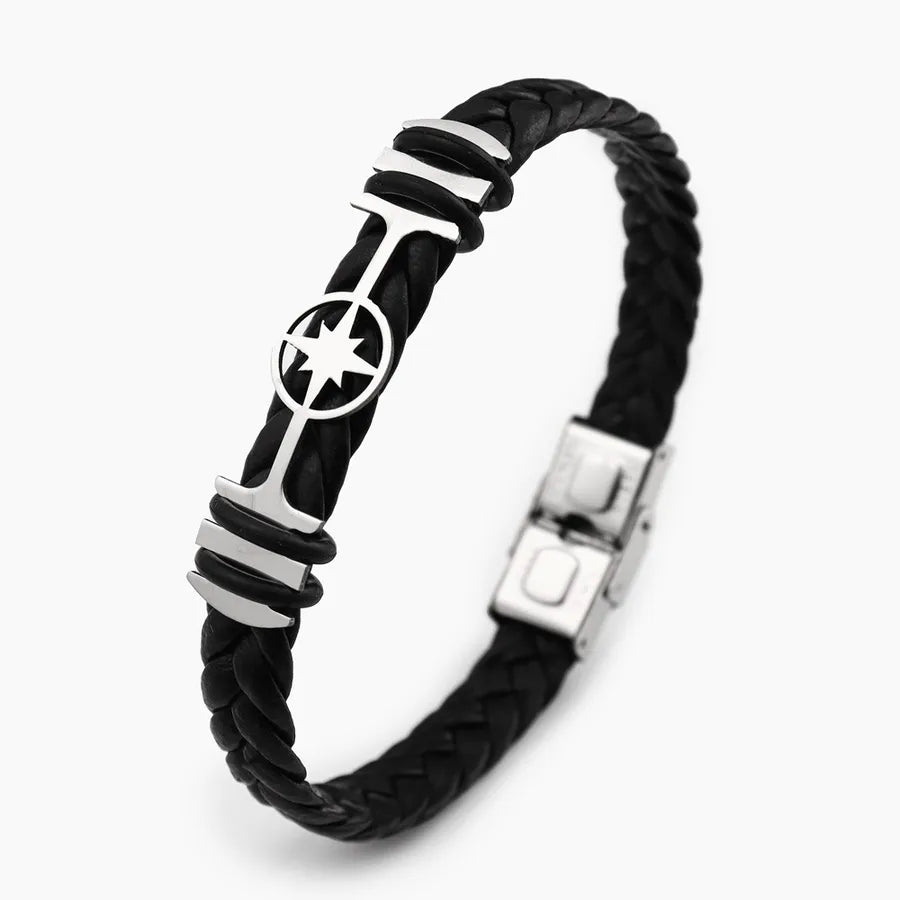 Retro Punk Solid Color 304 Stainless Steel Pu Leather Plating Men's Bangle Men Cord & Leather Bracelets