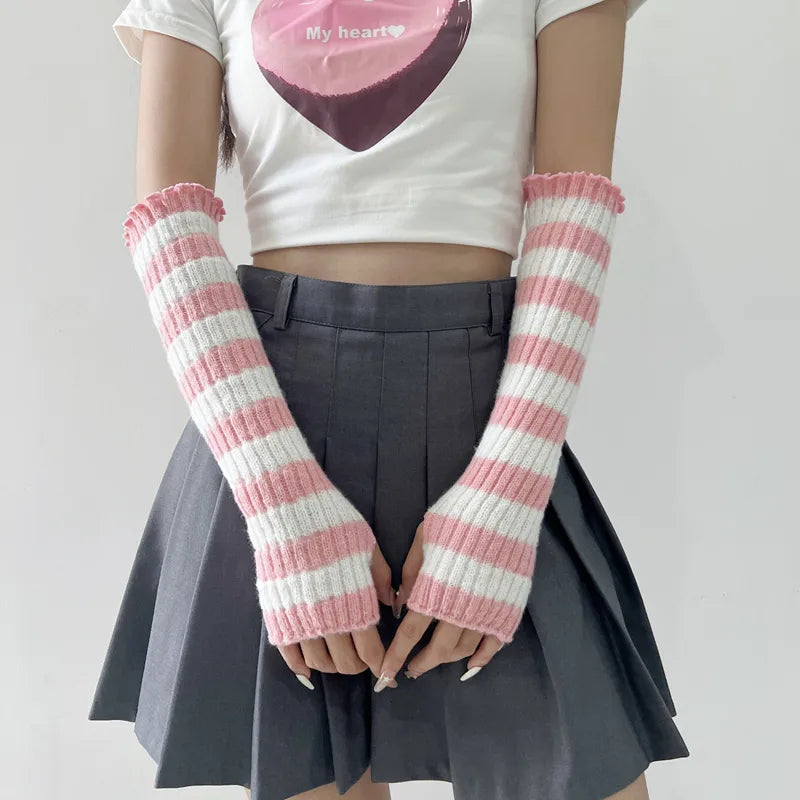 Women's Preppy Style Streetwear Sports Splicing Gloves Arm Sleeves