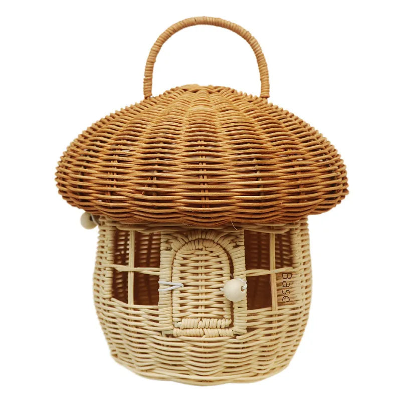 Woven Acorn Handbag Handmade Rattan Mushroom Storage Box Children's Toy Basket with Lid Storage Basket Photography Props