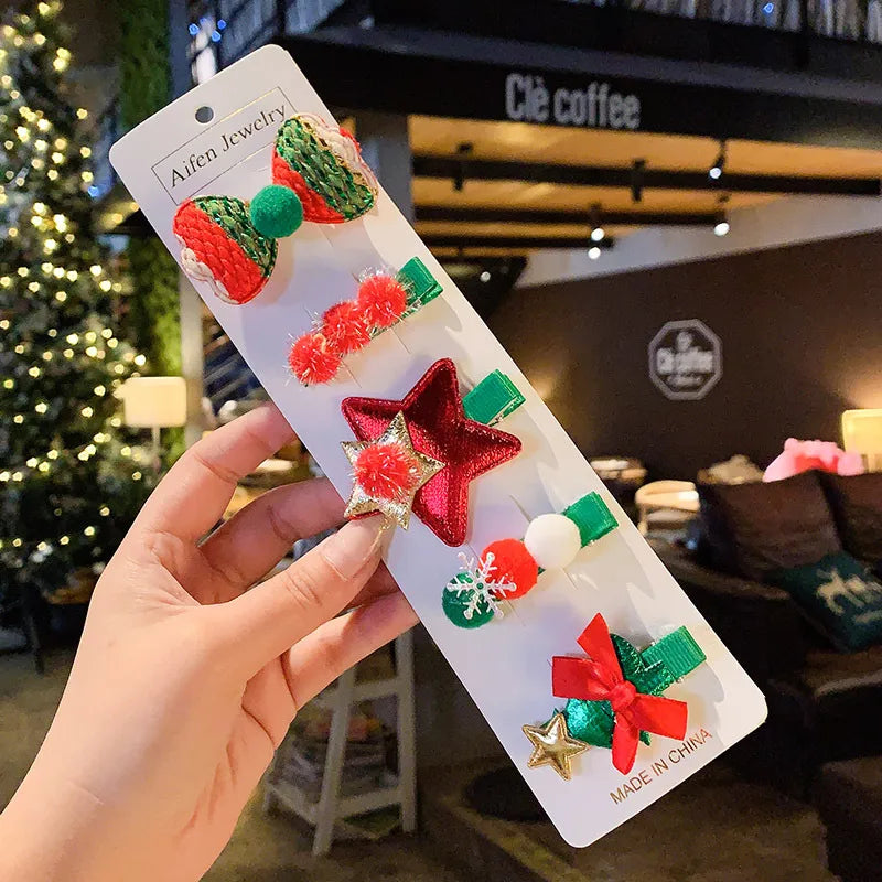 simple style christmas tree snowman cloth hair clip 1 set