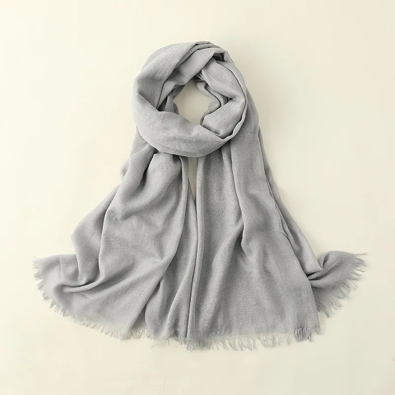 women's elegant solid color cotton silk scarves