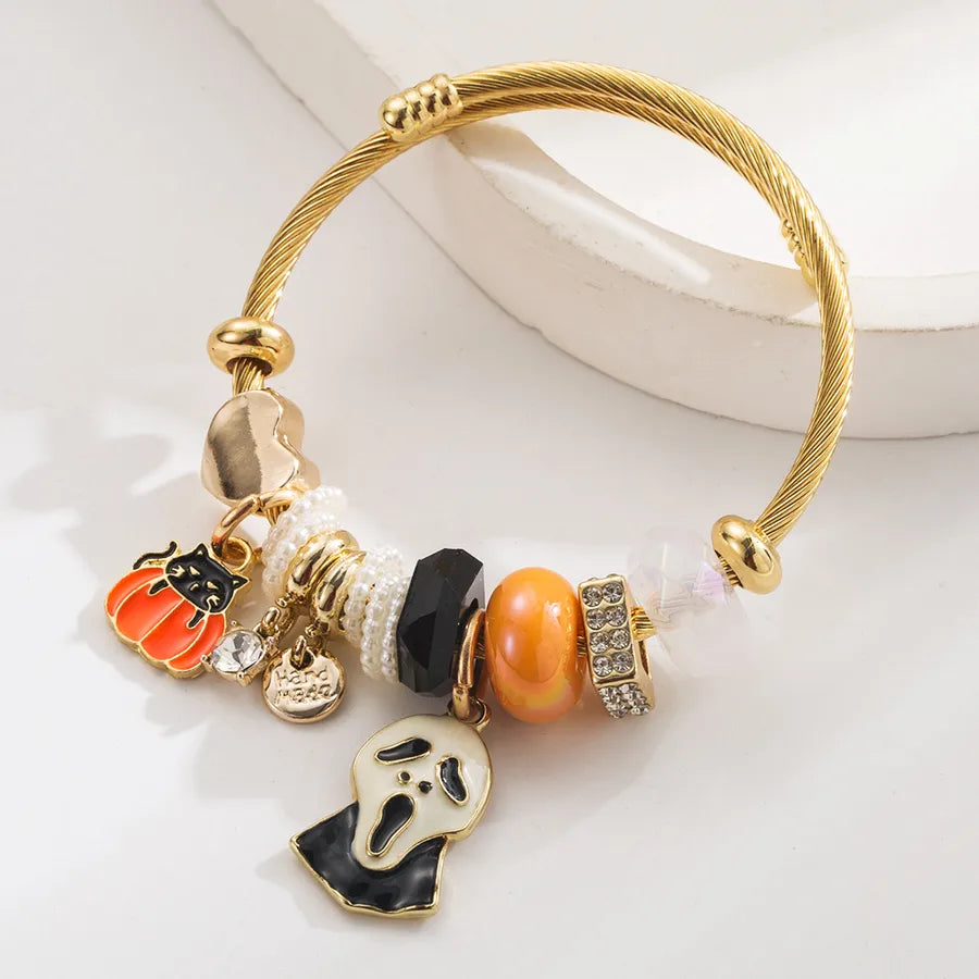 Halloween Elements New Style Women's Gold Stainless Steel Bracelet With Pendant Alloy Skeleton Head Spider Bracelet Design