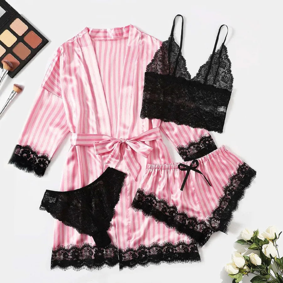 Elegant Solid Color Pajama Sets Imitated Silk Polyester Shorts Sets Lingerie & Pajamas