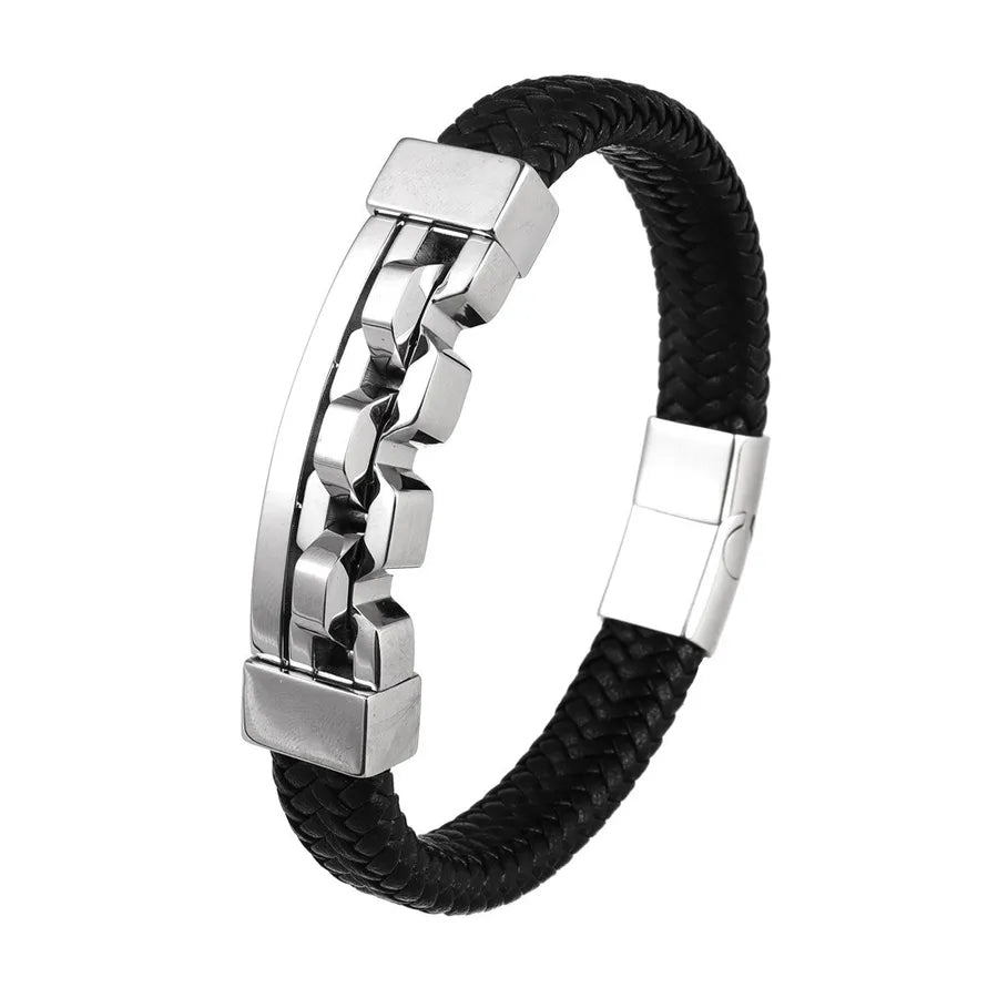 Hip-Hop Geometric Pu Leather Alloy Magnetic Men's Bracelets Men Cord & Leather Bracelets