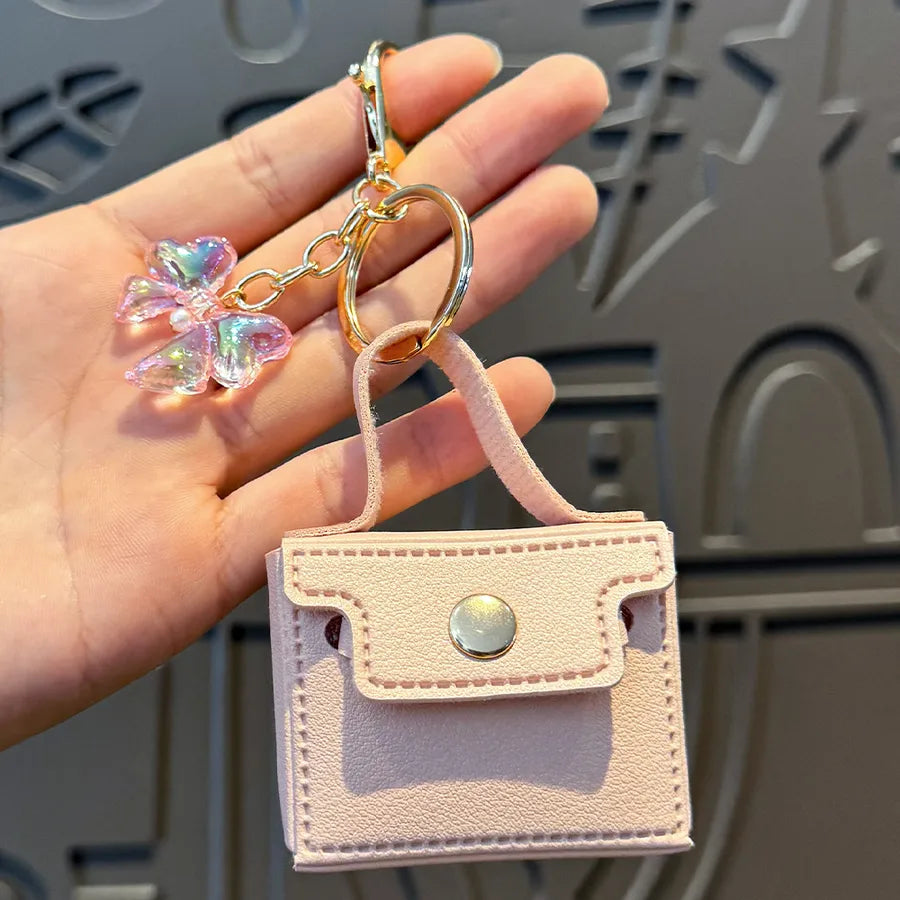 Cute Metal Keychain Pendant Beaded Bookbag Girl's Bag Charm  Style Cartoon Design Half Handmade Flower