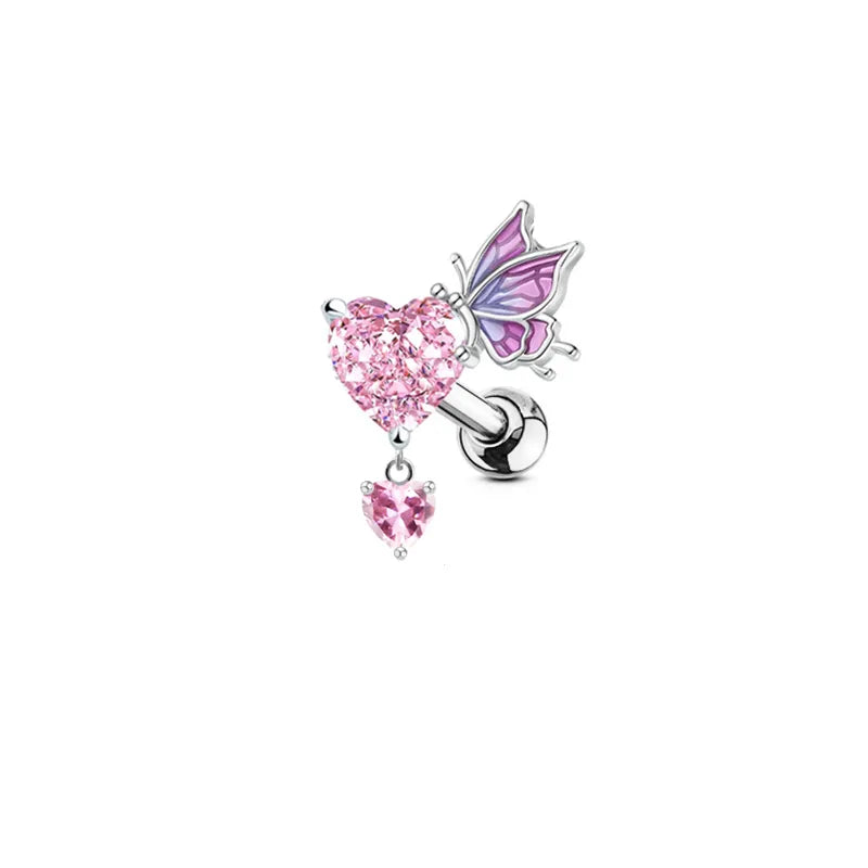cute sexy animal heart shape stainless steel alloy copper asymmetrical plating inlay zircon 14k gold plated 18k gold plated silver plated cartilage earrings belly ring nose ring