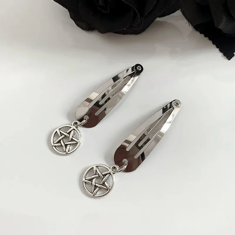 Retro Punk Women's Moon Heart Shape Butterfly Alloy Charm Hair Clips