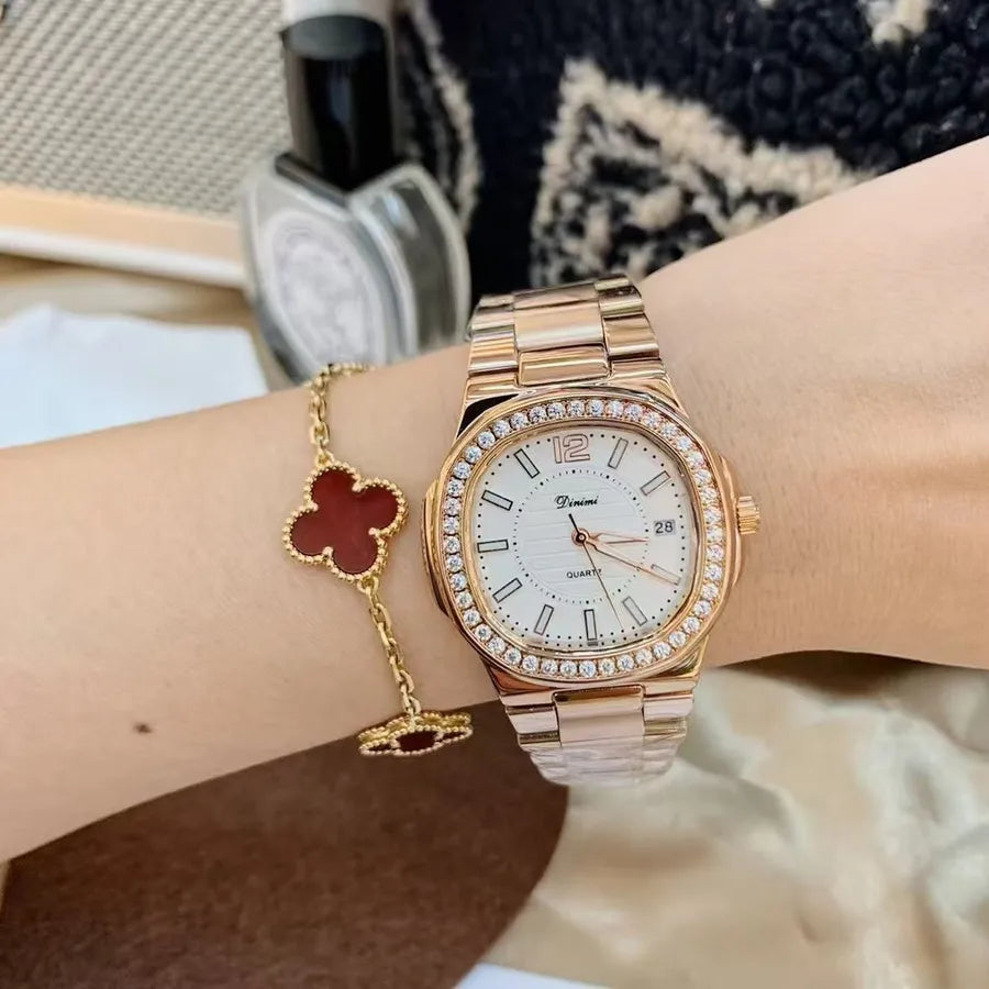 Elegant Solid Color Butterfly Double Snap Quartz Watch Women's Watches