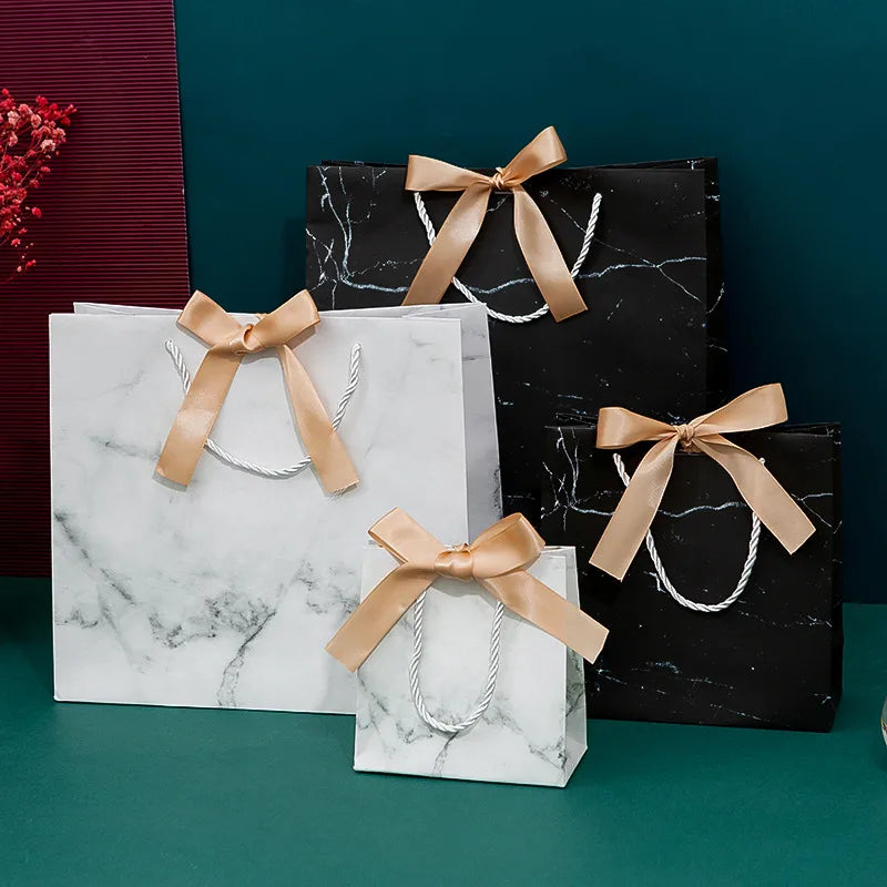 Black tote bag clothing store bag baking gift packaging marble shopping bag printed logo wholesale spot