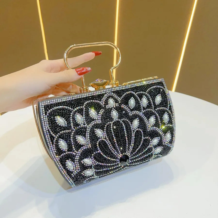 New Evening Clutch Bag Diamond Embedded Ladies Handbag For Dresses Party Fashion Square PU Leather Single Shoulder Strap